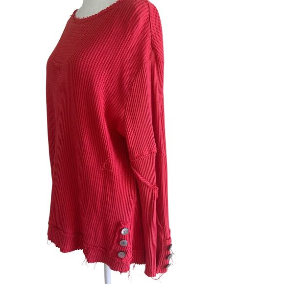 Soft Surroundings Top Waffle Knit My Time Shirt SZXL Pink Long Sleeve Button - Picture 4 of 11